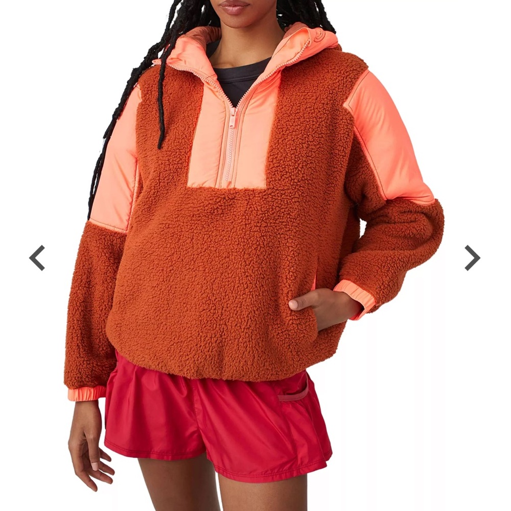 FP Movement by Free People Rust and Coral Sherpa Pullover Jacket